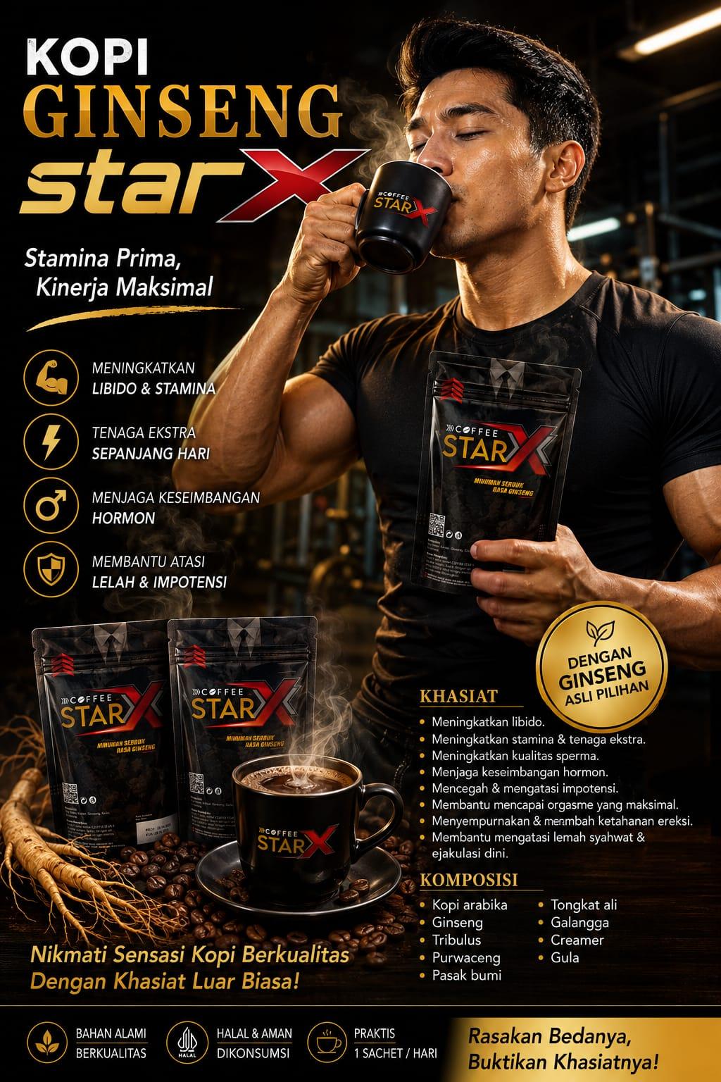Kopi Ginseng StarX [P.Hemat 2 Pouch Cuma 120K] (Pengiriman dari agen terdekat di kota anda)